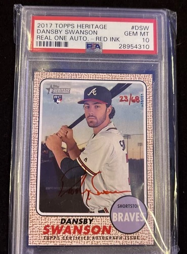 Dansby Swanson 2017 Topps Heritage #DSW Rookie Real One Auto Red Ink /68 PSA 10