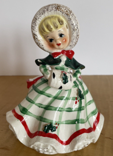 VTG MCM 1957 Lefton Christmas Girl w/ Muff Planter Figurine Japan 5.5" tall - Picture 1 of 8
