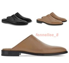 Mens Round Toe Derby Mules Italy Leather Dress Slipper Shoes Loafer Mens Work