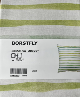 IKEA BORSTFLY Kissenbezug Kissenhülle gestreift Grün Weiss 50x50cm 004.676.06