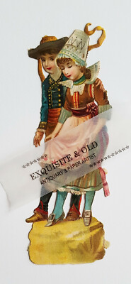 um 1900 Mann Frau Tracht Tradition Mode Glanzbild Prägedruck Oblate Ephemera