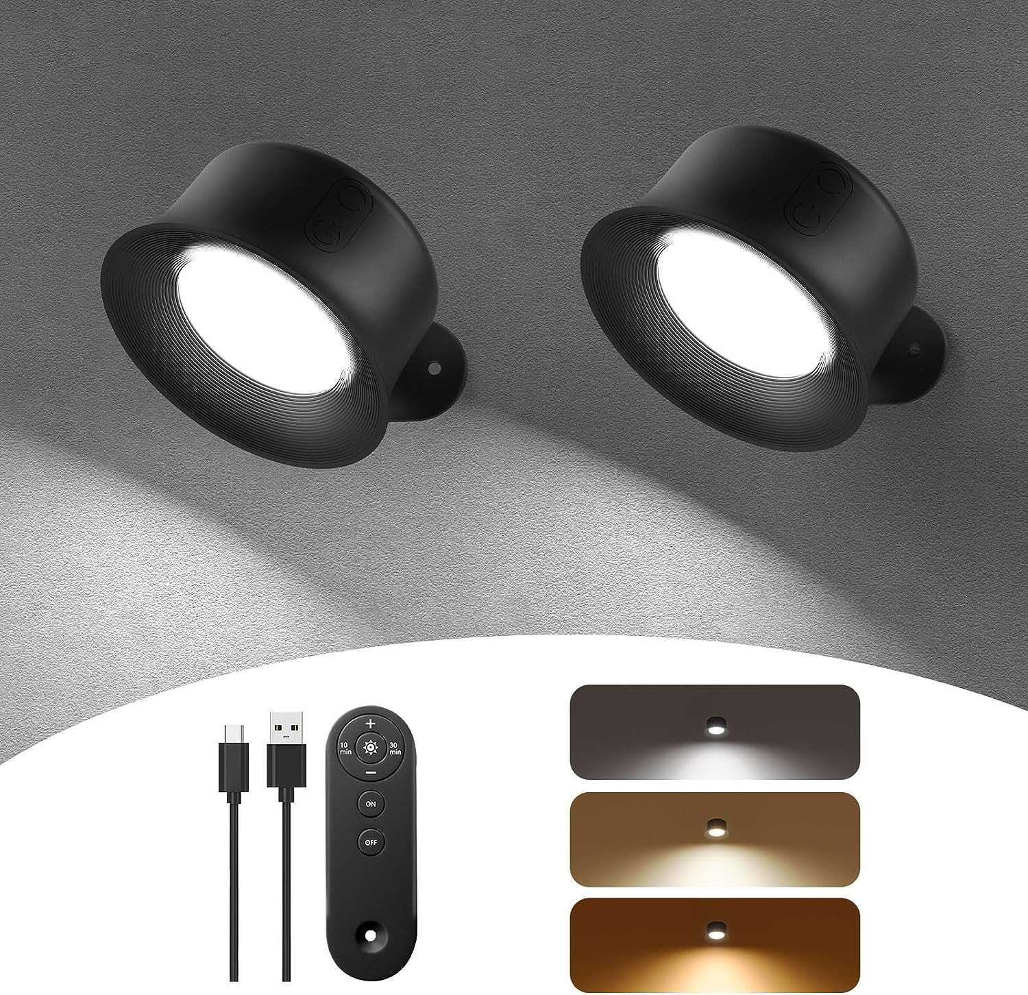 Wireless LED Wall Sconces Lights Cordless Rechargeable Reading Lamps Set of 2 JOKER5000 The