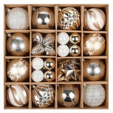 Christmas Ball Ornaments Set, 43ct 80mm Elegant White and Gold Assorted Xmas ...