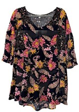 Umgee Mix Floral Print Mini Tunic Dress Size Large Scoop Neck Inventory SALE