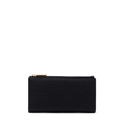 Dagne Dover Slim Zippered Wallet in Black Onyx With Gold Hardware.