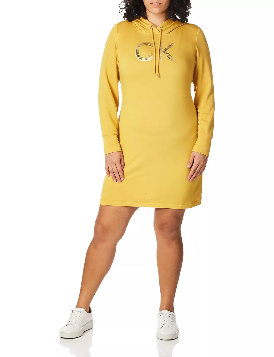 Calvin Klein Women's Long Sleeve Hoodie Dress, Ochre, XL