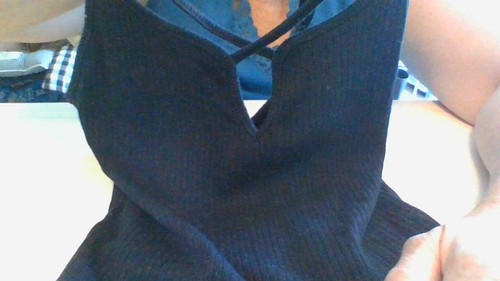Cotton On XS Black Crop Rib Tank Top Front Cross Strap/Adjust Straps GREAT COND!