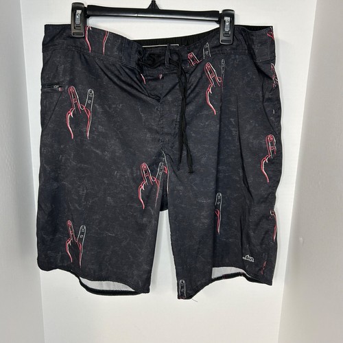 Pantalones cortos de natación Lost para hombre 36 negros Peace Sign dedos patinador