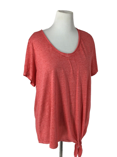 Women's T-Shirts Plus Size 3X Short Sleeve Pinkish Red Bottom Tie Planet Gold - Picture 2 of 12