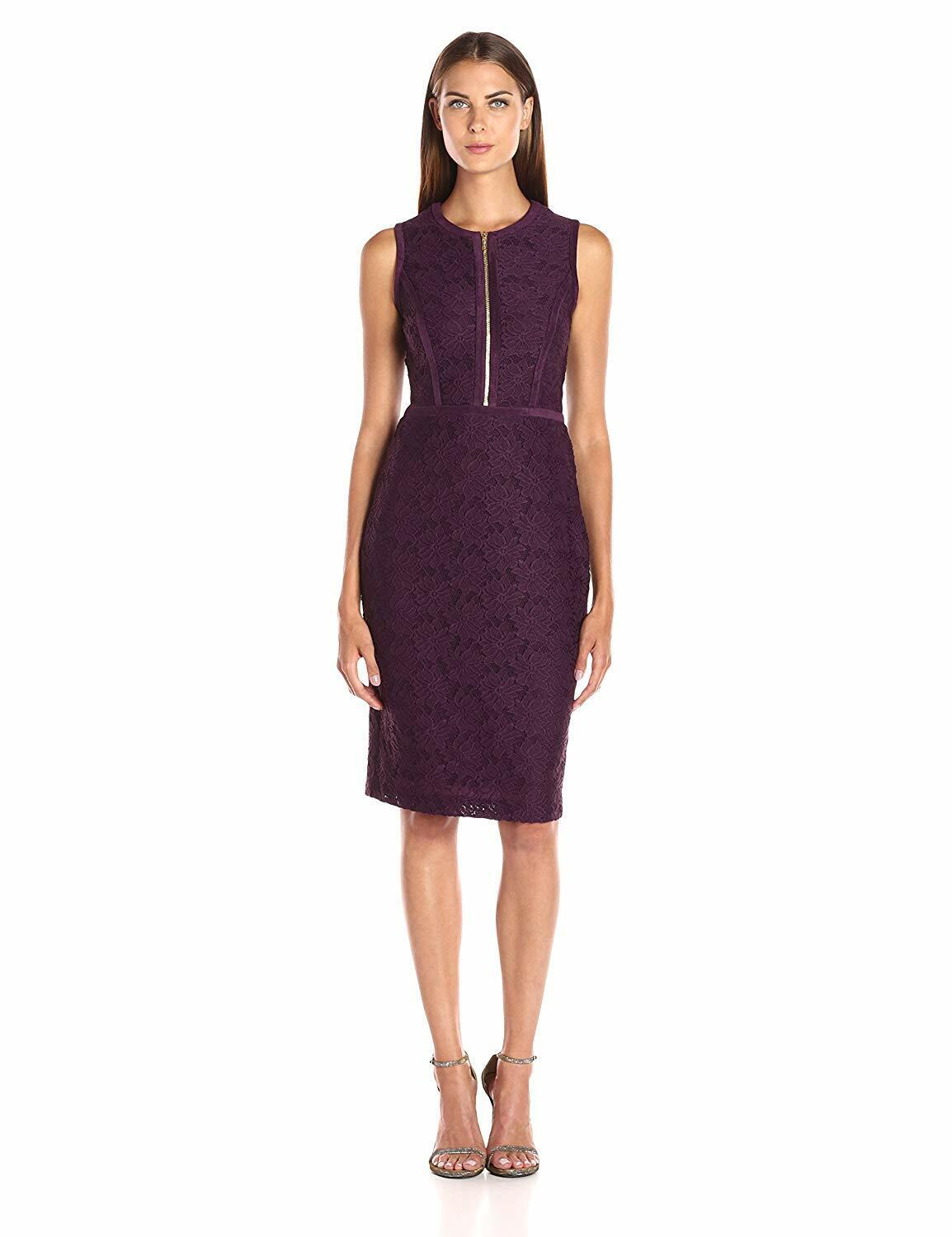 Calvin Klein Plus Sleeveless Zipper Lace Sheath Dress - 16 - Aubergine  #4860 700289706975 | eBay