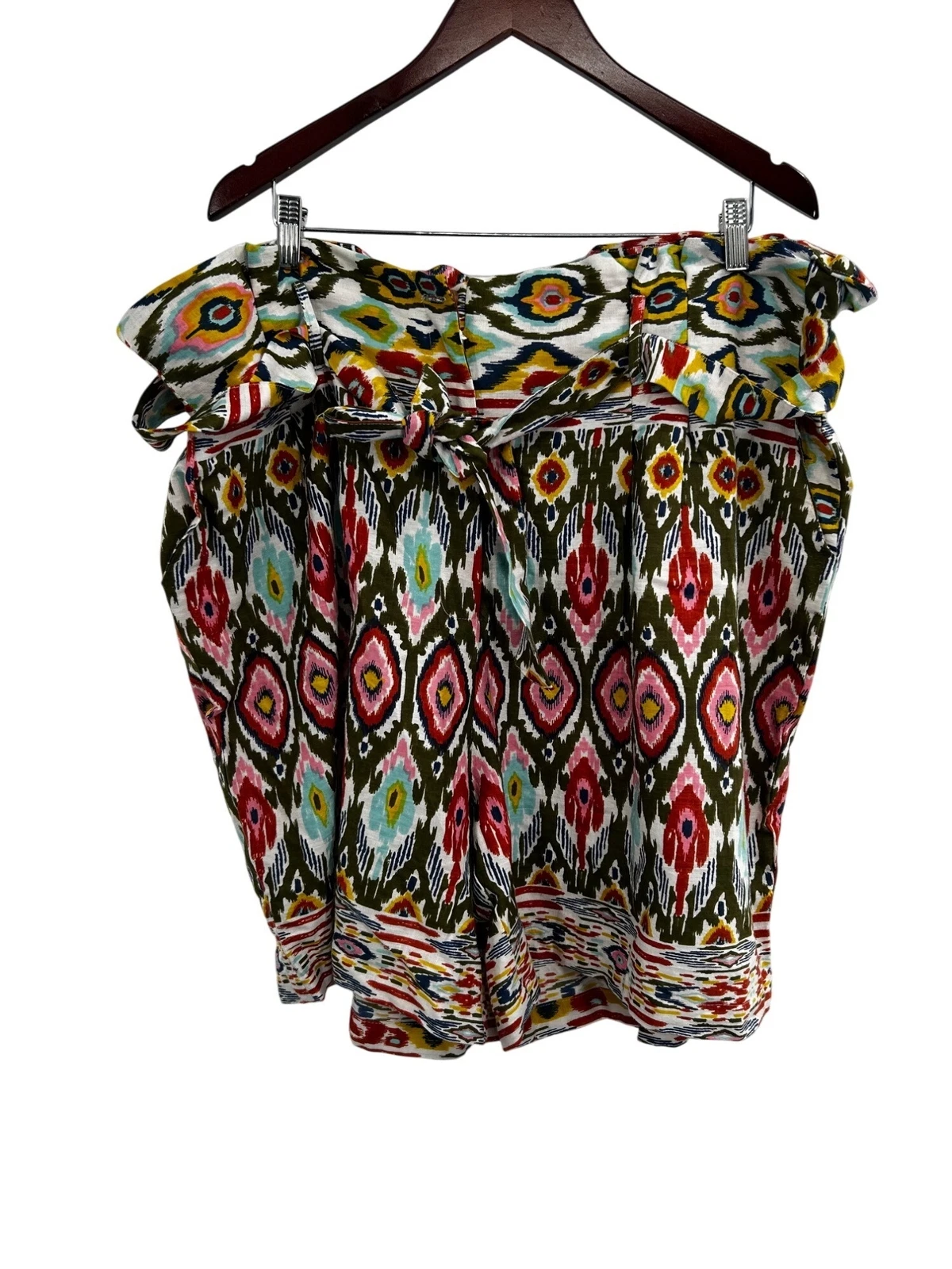 NWT ASHLEY STEWARD PAPERBAG MULTICOLOR BELTED LINEN BLEND SHORTS SIZE22