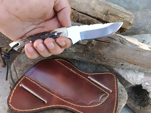 HANDFORGED CUSTOM HUNTING COWBOY KNIFE WITH STAG HANDLE&SHEATH - Picture 4 of 4