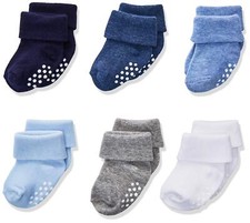 Baby Boys' Non-Skid Turn Cuff Socks 6 Pair Pack Comfortable Safe