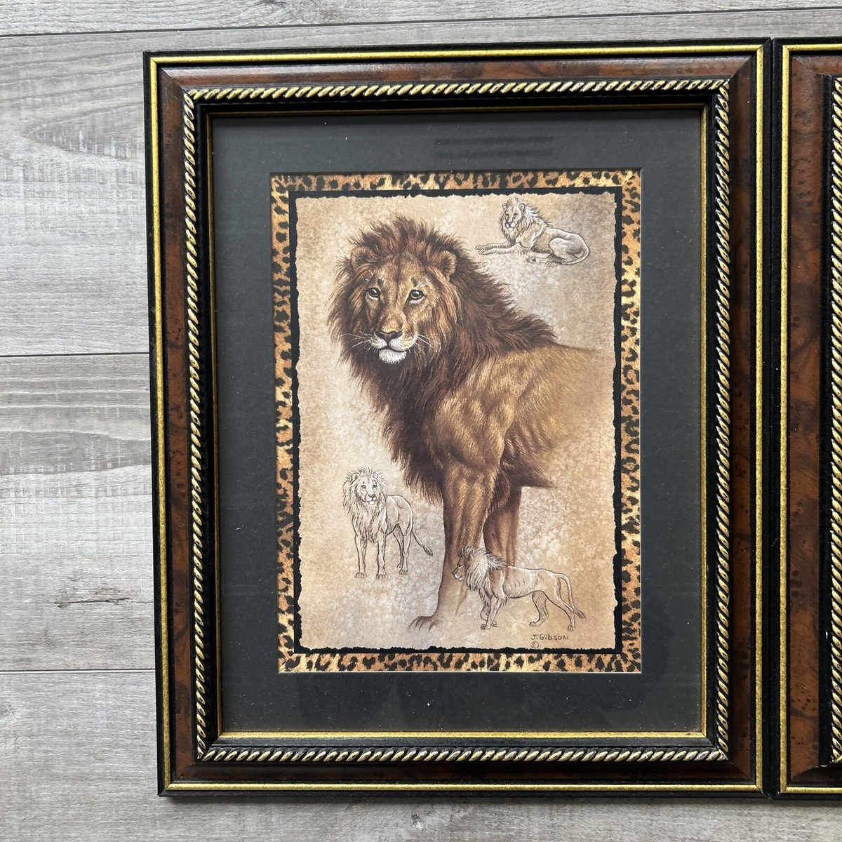 Home Interiors Lion & Cheetah Picture Frame Set of 2 Wall Prints J