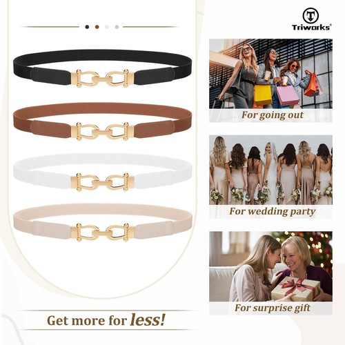 4 Pack Women's Elastic Skinny Belt Fashion Alloy Buckle Stretchy Thin Waist B... - Picture 5 of 8