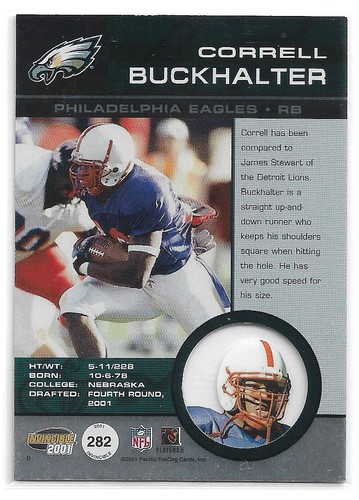 2001 Pacific Invincible Red #282 Correll Buckhalter RC /199 px4cb - Picture 2 of 2
