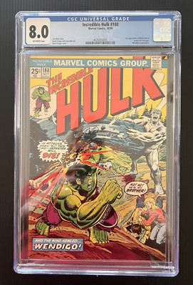 1974 Marvel, Incredible Hulk 180, 8.0 CGC, OW Pages, Key, Cameo