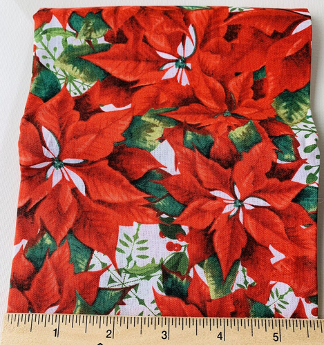 Poinsettias Christmas Fabric Winter Red Green White 100% Cotton 1 Yard x 44" - Picture 10 of 10