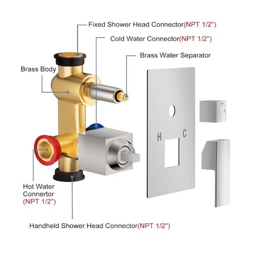 Bathroom Shower Faucet Set Luxury Rainfall Shower Head Combo System Mixer Valve - Picture 74 of 332