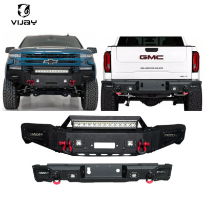 Vijay For 2019-2021 Chevy Silverado 1500 Front/Rear Bumper W/Winch Plate&Lights