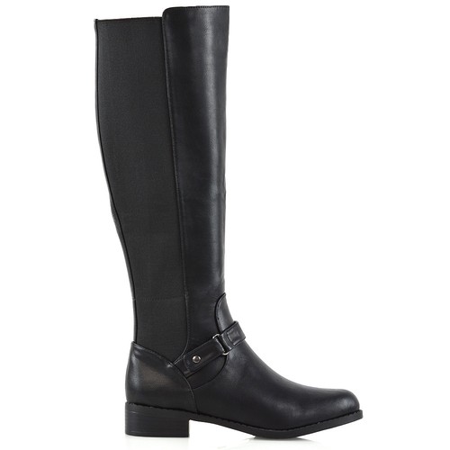 Womens Knee High Flat Low Heel Ladies Zip Buckle Stretch Leg Calf Boots Size 3-8 - Picture 32 of 54