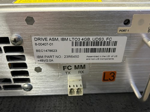 DRIVE ASM, IBM LTO 3 4GB, UDS3, FC 23R6450 8-00407-01 FIBRE CHANNEL TAPE DRIVE - Picture 4 of 8