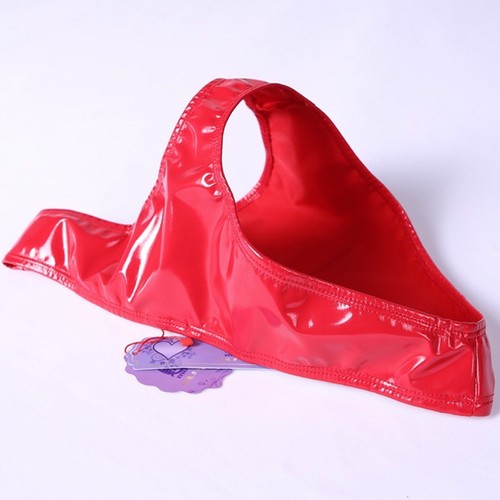 Femme Faux Latex Slip Effet Mouillé Hommes Taille Basse Sexy Extensible String - Foto 3 di 13