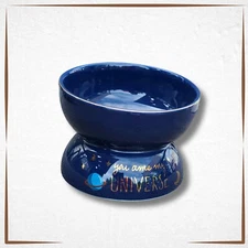 Cat Bowl Ceramic Raised Tilted Elevated Cat Food Dish Porcelain BIG BLUE