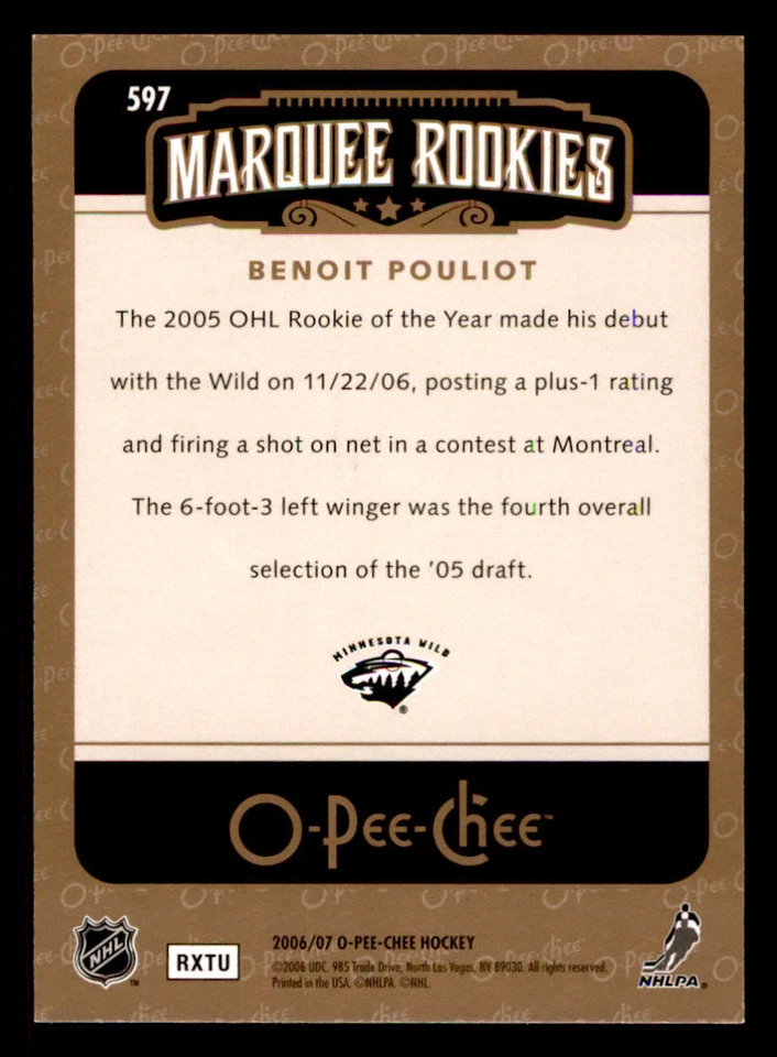2006-07 O-Pee-Chee #597 Benoit Pouliot RC - Image 2 of 2