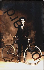 Man with Bicycle, Vintage, RPPC postcard jj293