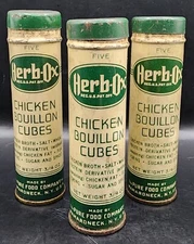 Herb-Ox Chicken Bouillon Cubes Tin Tube Container Pure Foods Co. 3/4 oz Set Of 3