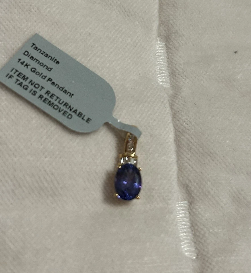 14K Yellow Gold AAA Natural 1.00 Ct Blue Tanzanite And Diamond Pendant - Image 4 of 4
