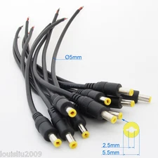 4pcs 25cm 18AWG Copper DC Power Cable Pigtail 5.5x2.5mm DC Male For CCTV Camera