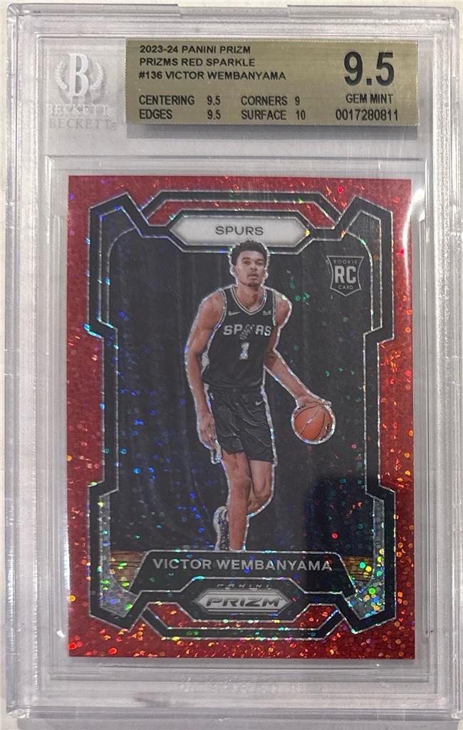 2023-24 Victor Wembanyama Panini Prizm Red Sparkle Prizms RC... BGS 9.5 Gem Mint