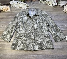 Chicos Jacket Size 1 Green Pockets Button Down Stretch 3/4 Sleeve Alligator