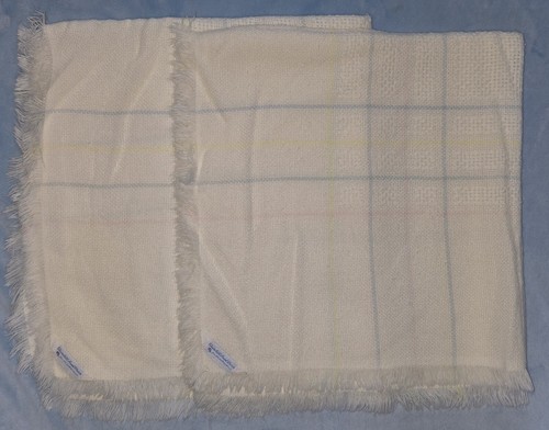 Vtg Churchill Weavers Acrylic Baby Blanket White Pastel Stripes Fringe Edge x2 - Picture 1 of 2