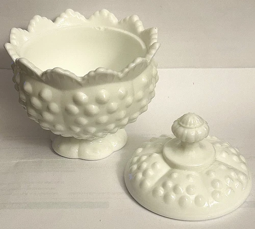 Vintage White Fenton Hobnail Milk/Sugar Glass Bowl