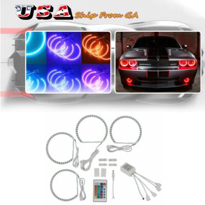 RGB LED Angel Eye Halo Rings Kit For 2008-14 Dodge Challenger Headlight Retrofit