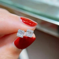 2.00Ct Baguette Lab Created Diamond Cluster Stud Earring's 14K White Gold Plated