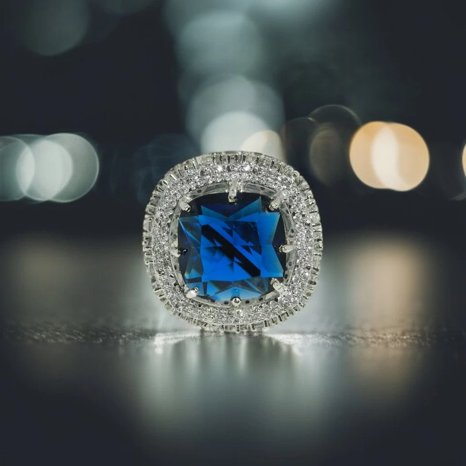 Blue Ad & CZ Ring Micro diomonds Ring Handmade Adjustable Ring Gift For Her''' Foto 4 de 4