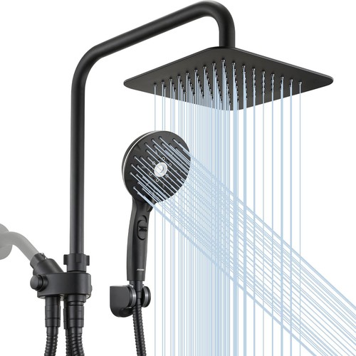Dual Shower Head Combo, Black 8'' High Pressure Rain/Rainfall Shower Head, 6 ...