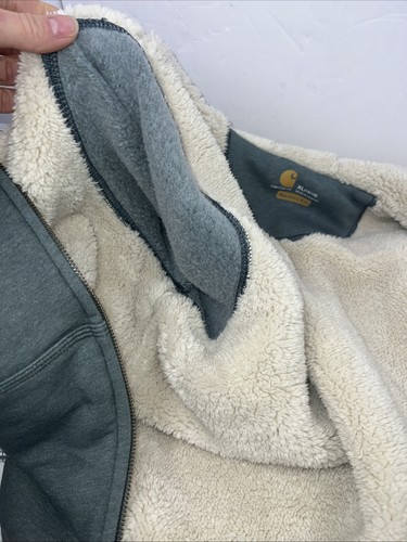 Carhartt Green Gray Relaxed Fit Sherpa Lined Full Zip Hooded Sweatshirt XL - Picture 9 of 10
