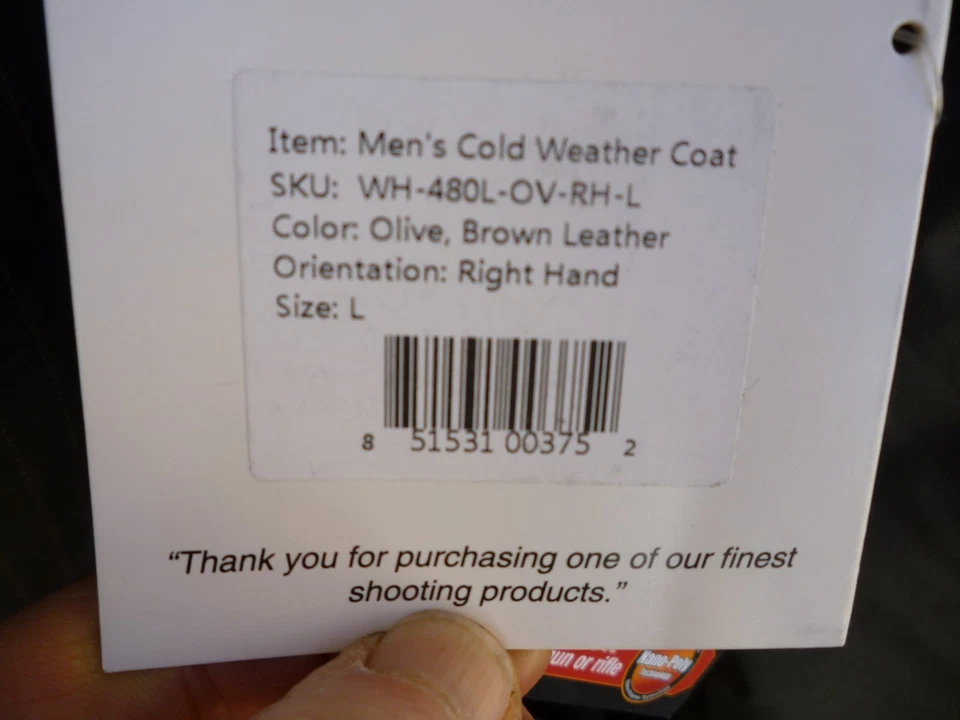 Wild Hare Cold Weather Shooting Coat - LG - Olive/Brown - Right Handed - Image 3 of 3