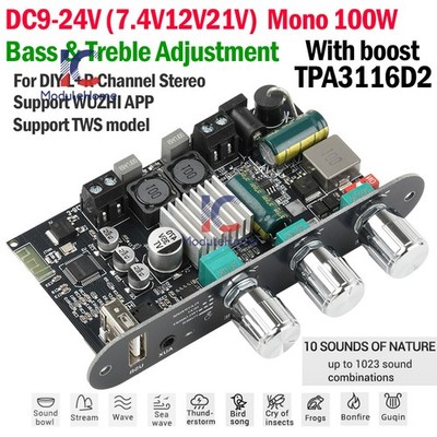 ZK-1001U 100W Bluetooth 5.3 Power Amplifier Board Module TPA3116D2 Bass & Treble