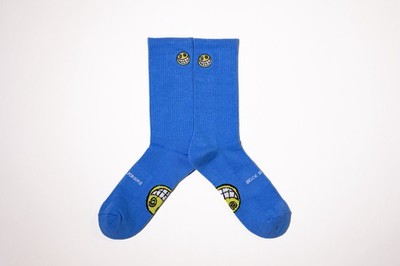 Men's Blue Crew Socks Knit Smiley Face Graphic Funny One Size 1 Pair