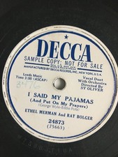 Ethel Merman Ray Bolger I Said My Pajamas / Dearie Decca Promo 78 Rpm Record