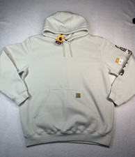 Carhartt Hoodie Mens XL Loose Fit Cream Pullover Logo Sleeve Midweight NWT
