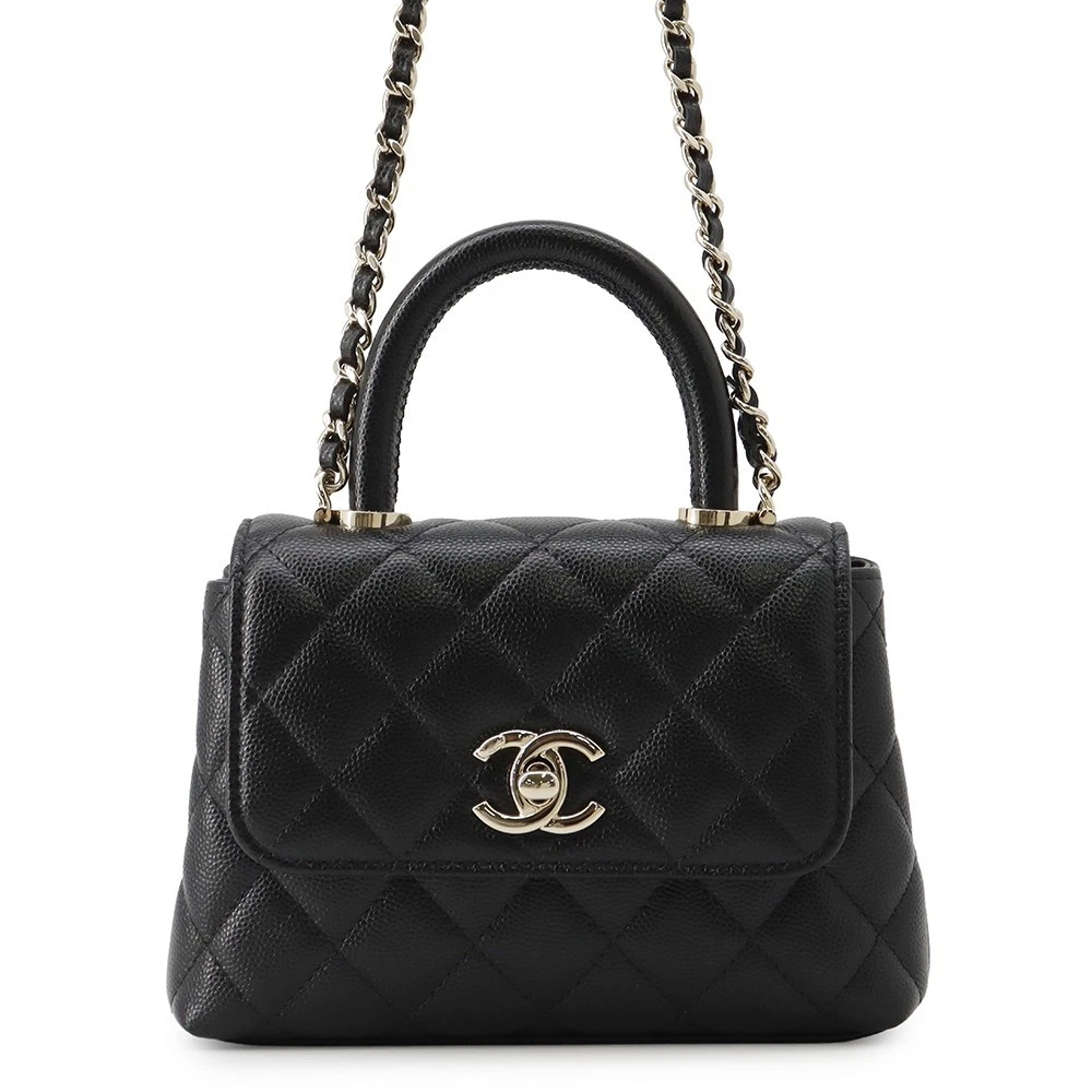Chanel — CHANEL Matelasse Coco Handle Chain Shoulder Bag Size Mini mini Calfskin Blac...