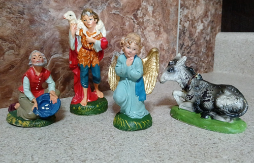 10 pièces figurines crèche vintage en papier mâché peint à la main Italie Woolworth Co. - Photo 2/10