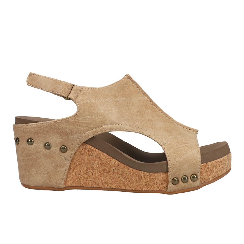 Corkys Carley Studded Wedge Slingback  Womens Brown Casual Sandals 30-5316-TPSM
